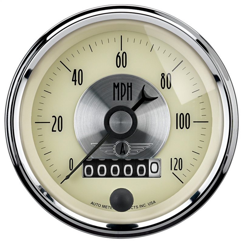 AutoMeter Gauge Speedo 3-3/8in. 120MPH Elec. Program W/Wheel Odo Prestige Antq. Ivory - 2089