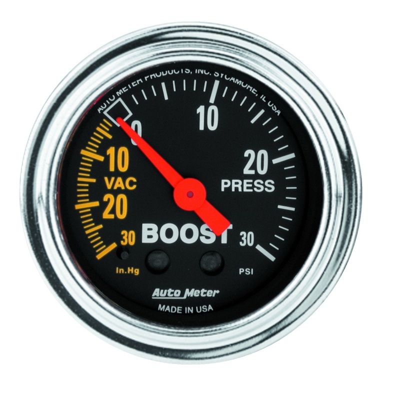 AutoMeter Gauge Vac/Boost 2-1/16in. 30Inhg-30PSI Mechanical Traditional Chrome - 2403