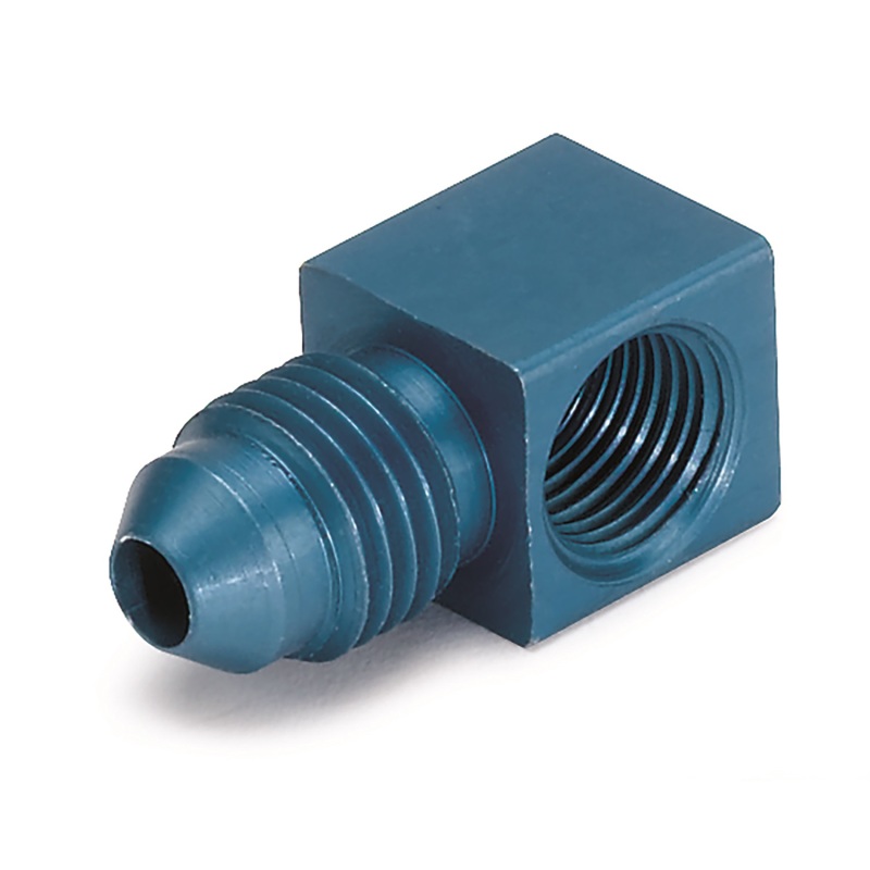 AutoMeter Fitting Adapter 90 Deg. 1/8in. NPT Female To -4AN Male Aluminum Blue Anodized - 3278