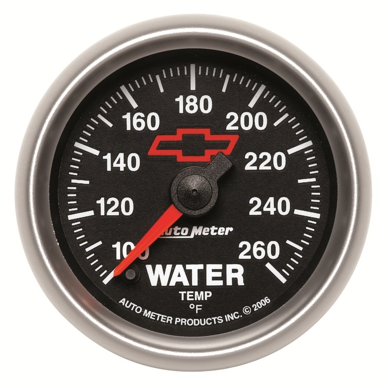 AutoMeter Gauge Water Temp 2-1/16in. 100-260 Deg. F Digital Stepper Motor Chevy Red Bowtie Black - 3655-00406