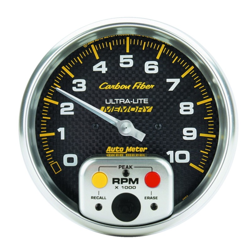 AutoMeter Gauge Tachometer 5in. 10K RPM In-Dash W/ Peak Memory Carbon Fiber - 4894