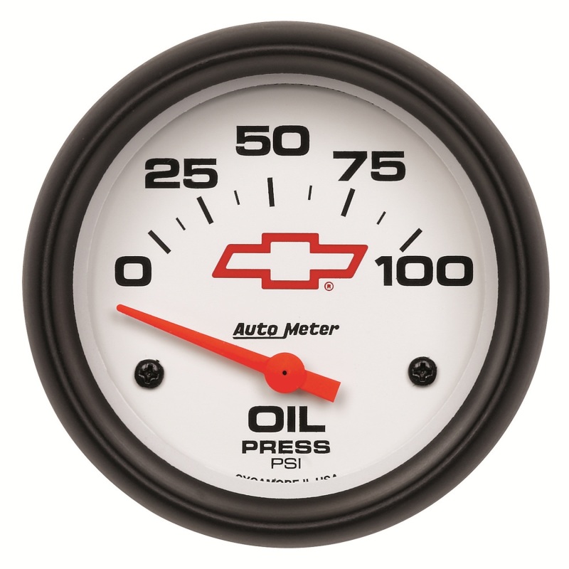AutoMeter Gauge Oil Pressure 2-5/8in. 100PSI Electric Chevy Red Bowtie White - 5827-00406