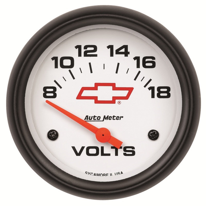 AutoMeter Gauge Voltmeter 2-5/8in. 18V Electric Chevy Red Bowtie White - 5891-00406