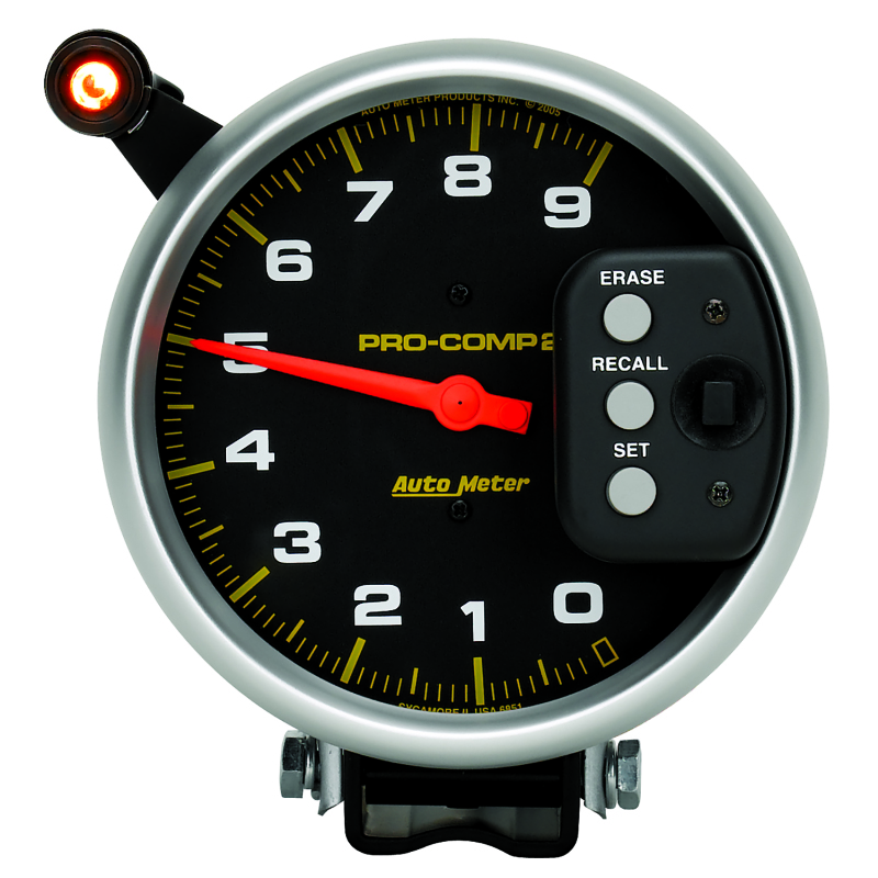 AutoMeter Gauge Tach 5in. 9K RPM Pedestal W/ Quick Lite & Peak Memory Pro-Comp - 6851