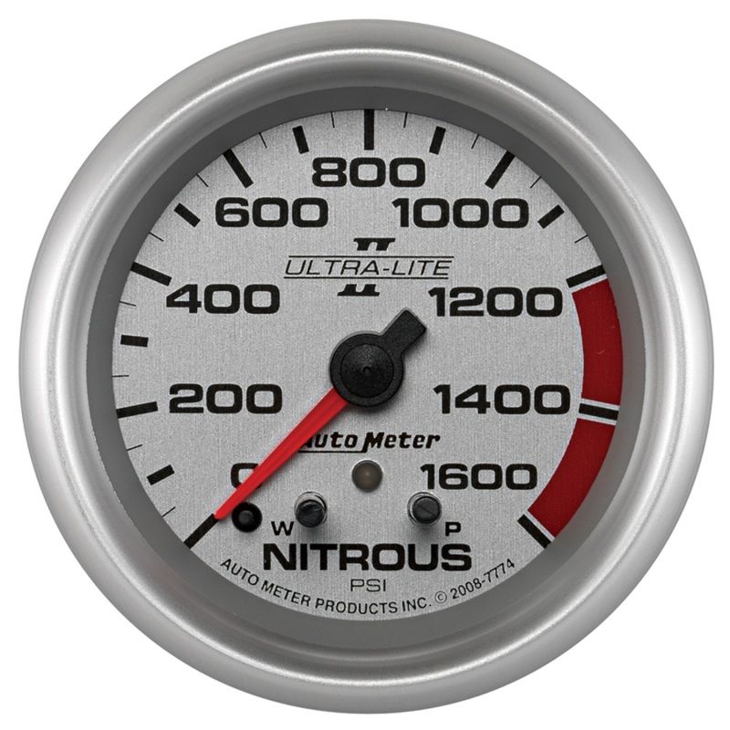 AutoMeter Gauge Nitrous Press 2-5/8in. 1600PSI Stepper Motor W/ Pk & Wrn Ultra-Lite II - 7774