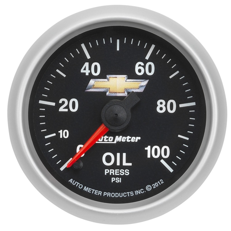 AutoMeter Gauge Oil Press 2-1/16in. 100PSI Digital Stepper Motor Chevy Gold Bowtie - 880447