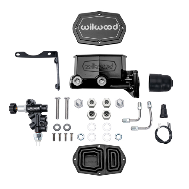 Wilwood Compact Tandem Master Cylinder w/ Combination Valve 1-1/8in Bore - Black - 261-16798-BK