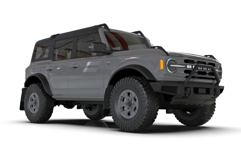 Rally Armor 21-22 Ford Bronco (Plstc Bmpr + RR - NO Rptr/Sprt) Blk Mud Flap w/Area Blue Logo - MF85-RR-PL-ABL