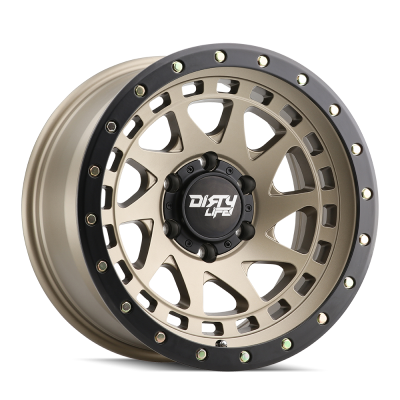 Dirty Life 9311 Enigma Pro 17x9/6x135 BP/-12mm Offset/87.1mm Hub Satin Gold Wheel - Beadlock - 9311-7936MGD12