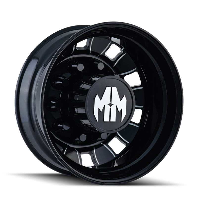 Mayhem 8180 BigRig 24.5x8.25/10x285.75 BP/168mm Offset/220.1mm Hub Rear Black w/ Milled Spokes Wheel - 8180-245810BMR