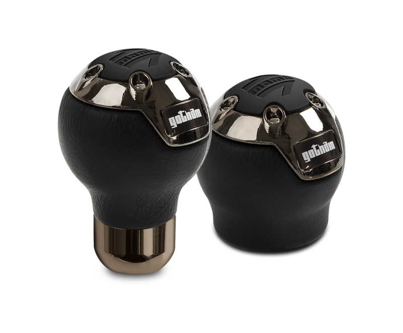 Momo Gotham Shift Knob - Black Leather, Dark Chrome Insert - GOTBK1