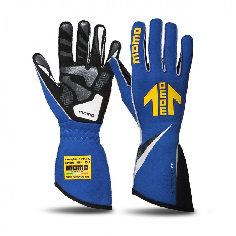 Momo Corsa R Gloves Size 8 (FIA 8856-2000)-Blue - GUCORSABLU08