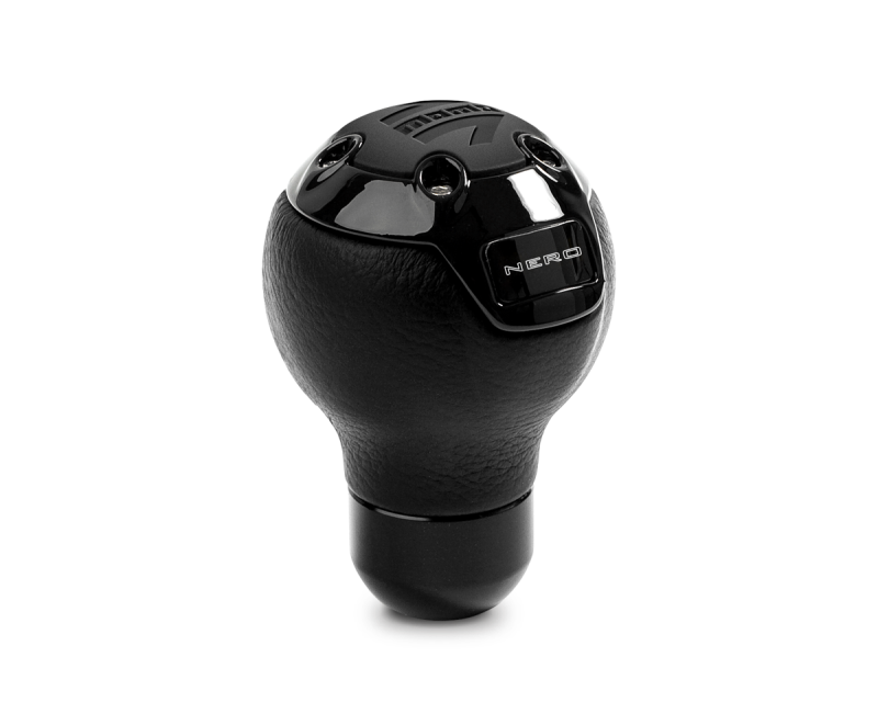 Momo Nero Shift Knob - Tall Black Leather, Black Chrome Insert - NERBK1