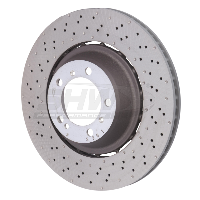 SHW 14-19 Porsche 911 Turbo 3.8L w/o Ceramics Left Rear Drilled-Dimpled LW Brake Rotor (99135240703) - PRL49917