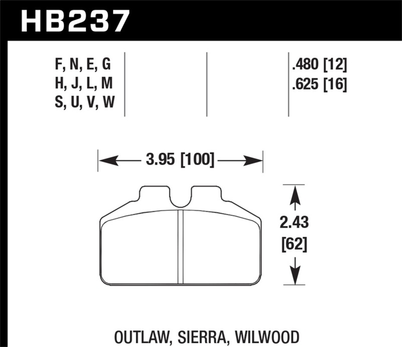 Hawk Wilwood Dynalite w/ Bridgebolt Caliper DTC-60 Race Brake Pads - HB237G.480