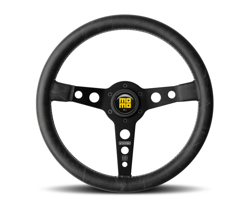 Momo Prototip Heritage Steering Wheel 350 mm - Black Leather/White Stitch/Black Spokes - PRH35BK2B