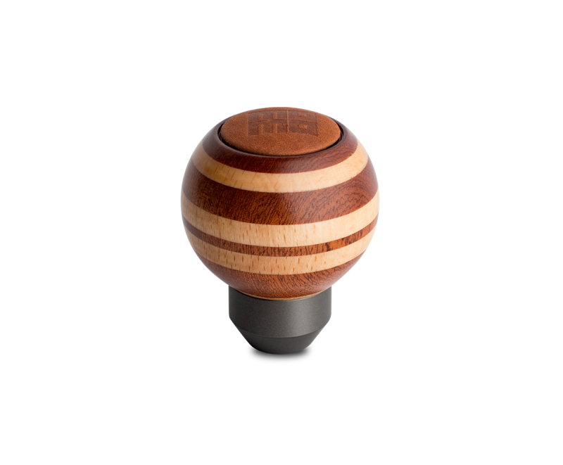 Momo Targa Heritage Shift Knob - Round Wood, Layered Mahogany and Beechwood, Leather Insert Top - TARMAG