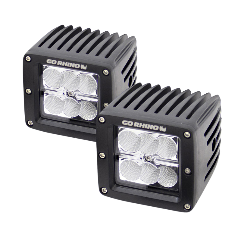 Go Rhino Cube Lights (Incl. 2 - 3in. LED Cube Lights/Relay/Switch/Wire Harness) - 751002