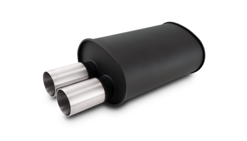 Vibrant Streetpower Flat Blk Muffler 9.5x6.75x15in Body Inlet ID 3in Tip OD 3in w/Dual Straight Tips - 12326