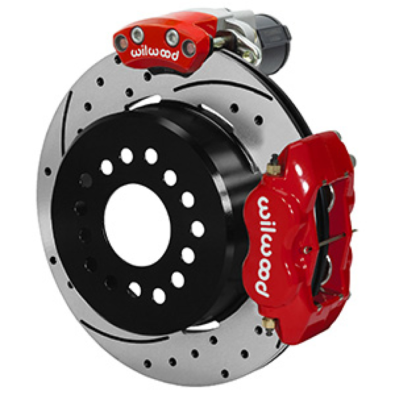 Wilwood Forged Dynalite Rear Electronic Parking Brake Kit - Red Powder Coat Caliper - D/S Rotor - 140-16142-DR