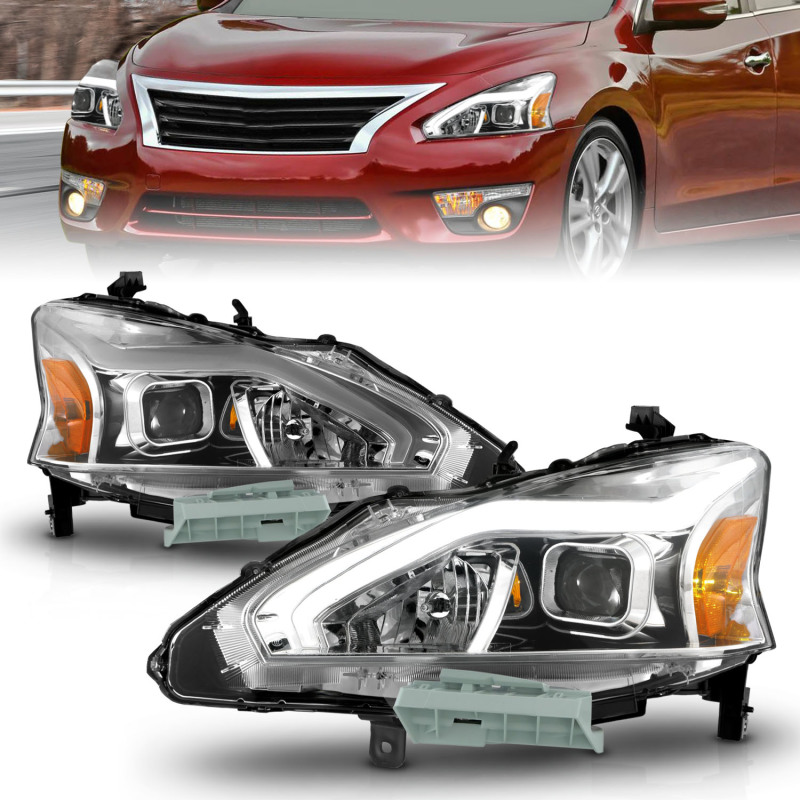 ANZO 13-15 Nissan Altima (w/o Factory HID Bulbs) Projector Headlights - w/ Light Bar Chrome Housing - 121570