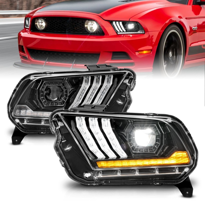 ANZO 13-14 Ford Mustang (w/ Factory HID/Xenon HL only) Projector Headlights w/Light Bar Black - 121572
