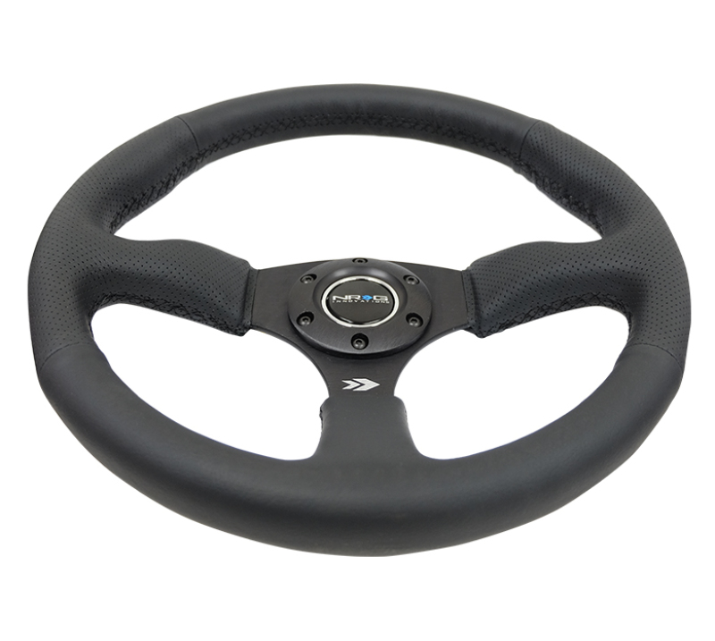 NRG Reinforced Steering Wheel (350mm / 2.5in. Deep) Blk Leather Comfort Grip w/5mm Matte Blk Spokes - RST-023MB-R