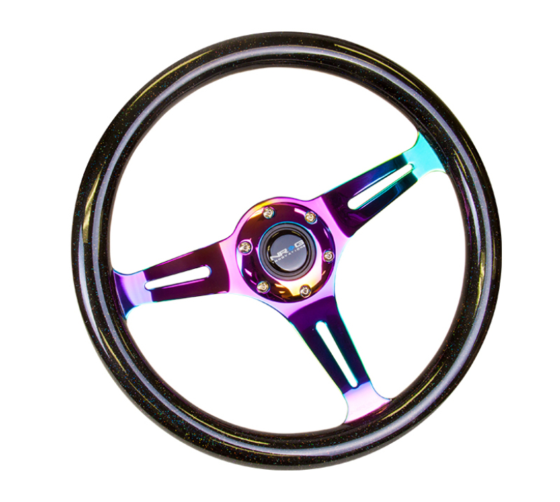 NRG Classic Wood Grain Steering Wheel (350mm) Black Sparkle/Galaxy Color w/Neochrome 3-Spoke - ST-015MC-BSB