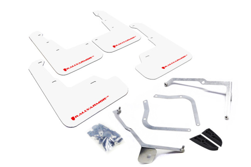 Rally Armor 15-21 Subaru WRX/STI (Sedan ONLY) White UR Mud Flap w/ Red Logo - MF32-UR-WH/RD