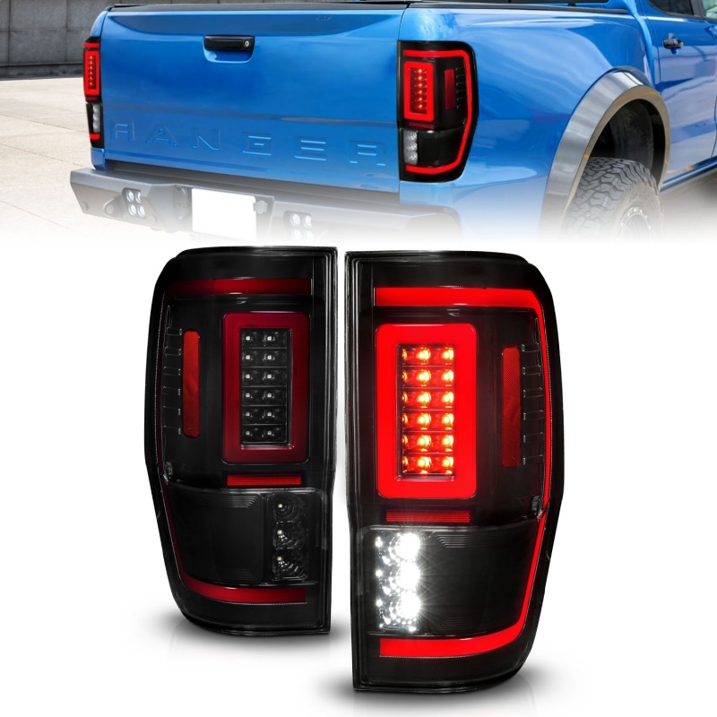 ANZO 19-22 Ford Ranger Full LED Taillights w/ Lightbar Sequential Signal Black Housing/Smoke Lens - 311447