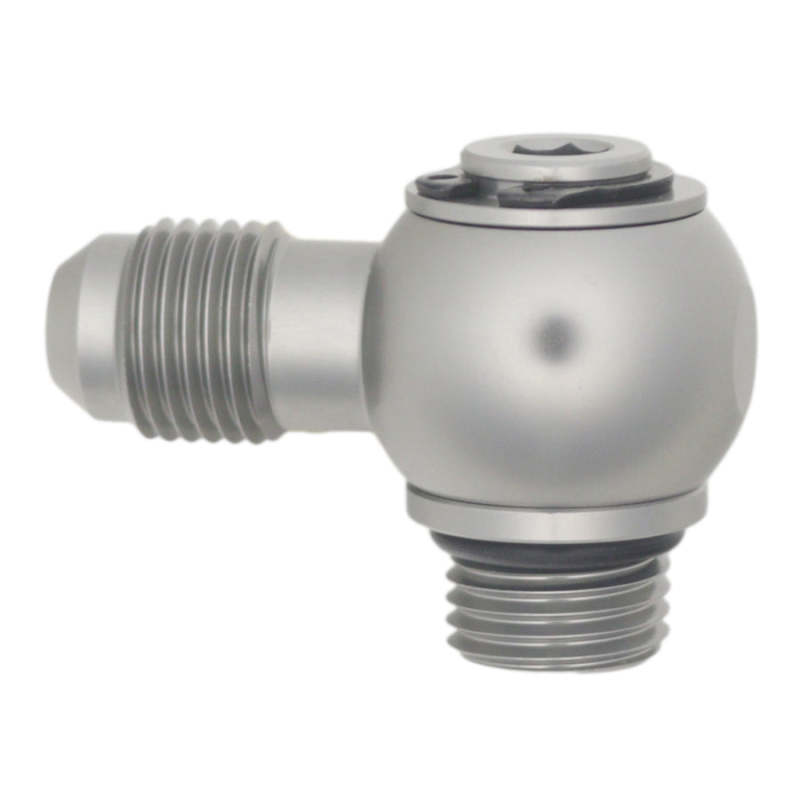 DeatschWerks 6AN ORB Male to 6AN Male Flare Low Profile 90-Degree Swivel - Anodized DW Titanium - 6-02-0415