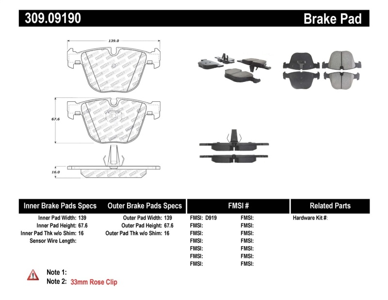 StopTech Performance 06-09 BMW M5 E60 / 07-09 M6 E63/E63 Rear Brake Pads - 309.09190