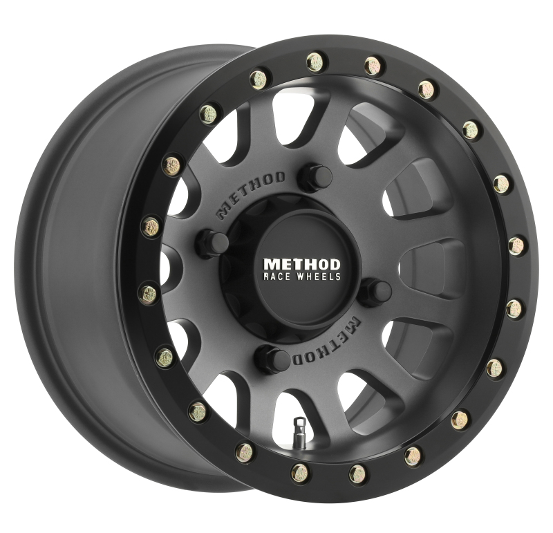 Method MR401 UTV Beadlock 15x7 / 4+3/13mm Offset / 4x136 / 106mm CB Titanium Wheel- Matte Black Ring - MR40157047843B