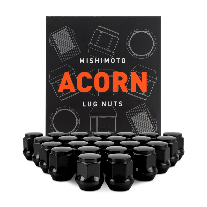 Mishimoto Steel Acorn Lug Nuts M14 x 1.5 - 24pc Set - Black - MMLG-AC1415-24BK