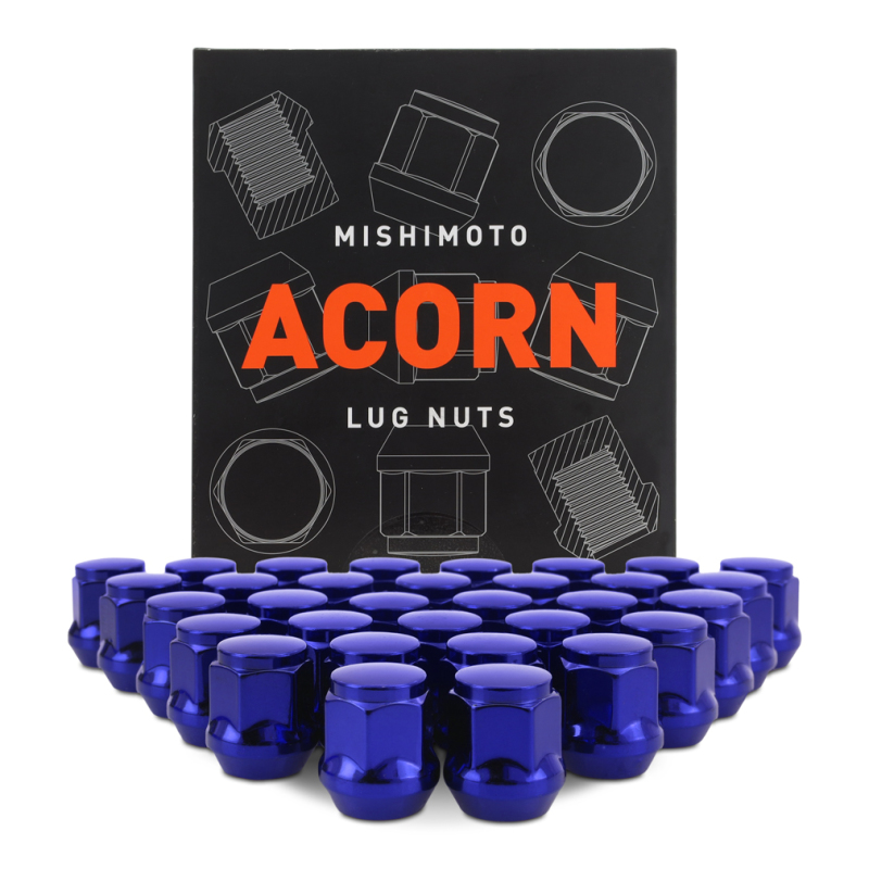 Mishimoto Steel Acorn Lug Nuts M14 x 1.5 - 32pc Set - Blue - MMLG-AC1415-32BL