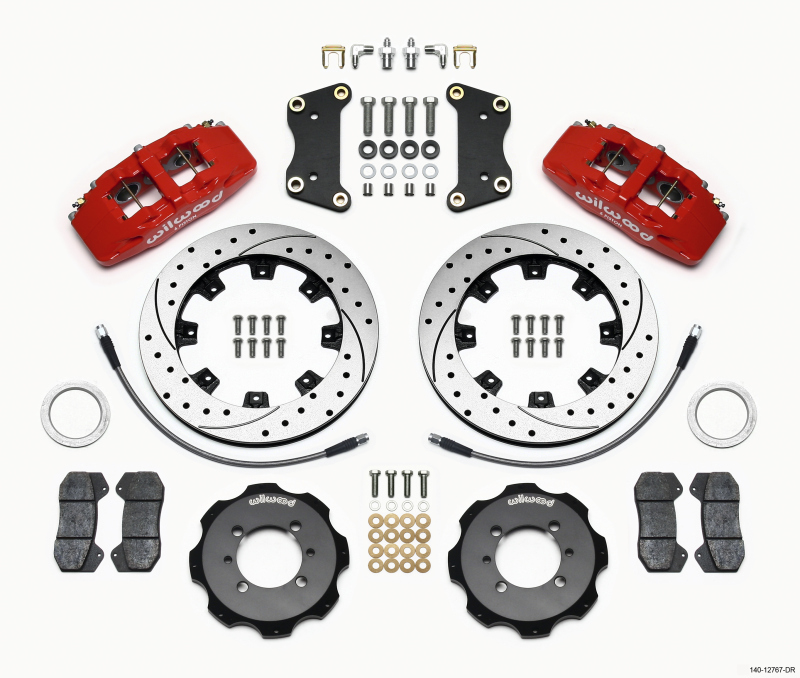 Wilwood Dynapro 6 Front Hat Kit 12.19in Drilled Red 2012 Fiat 500 w/ Lines - 140-12767-DR