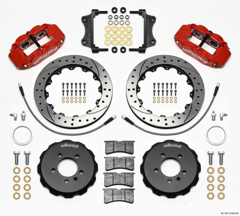 Wilwood Narrow Superlite 6R Front Hat Kit 12.88in Drill Red 06-12 Volkswagen GTI w/ Lines - 140-12789-DR