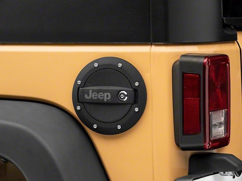 Officially Licensed Jeep 07-18 Jeep Wrangler JK Locking Fuel Door w/ Engraved Jeep Logo - OLJJ157748