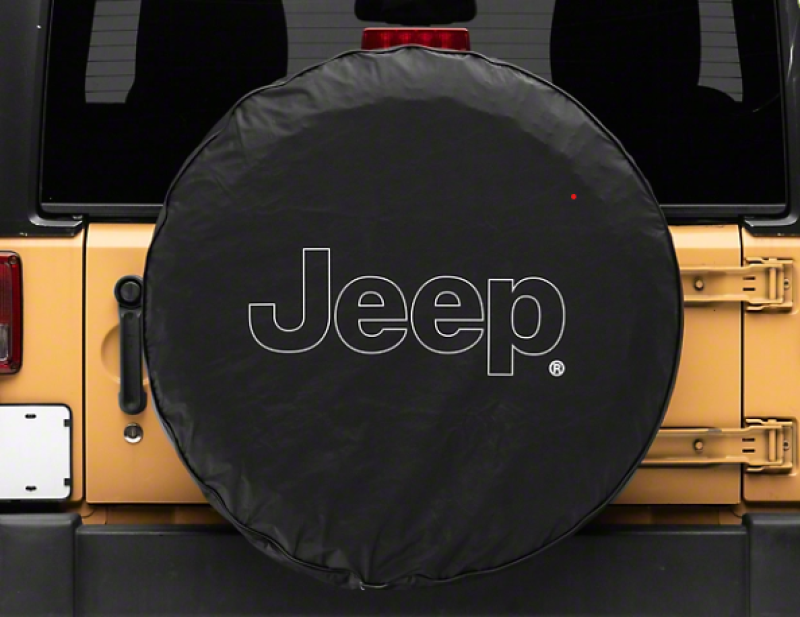 Officially Licensed Jeep 66-18 CJ5/ CJ7/ Wrangler YJ/ TJ/JK Outline Logo Spare Tire Cover- 31Inch - OLJJ157894C