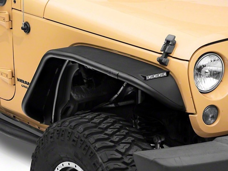 Officially Licensed Jeep 07-18 Wrangler JK Tubular Fender Flares w/ LED DRL and Jeep Logo- Front - OLJJ164976