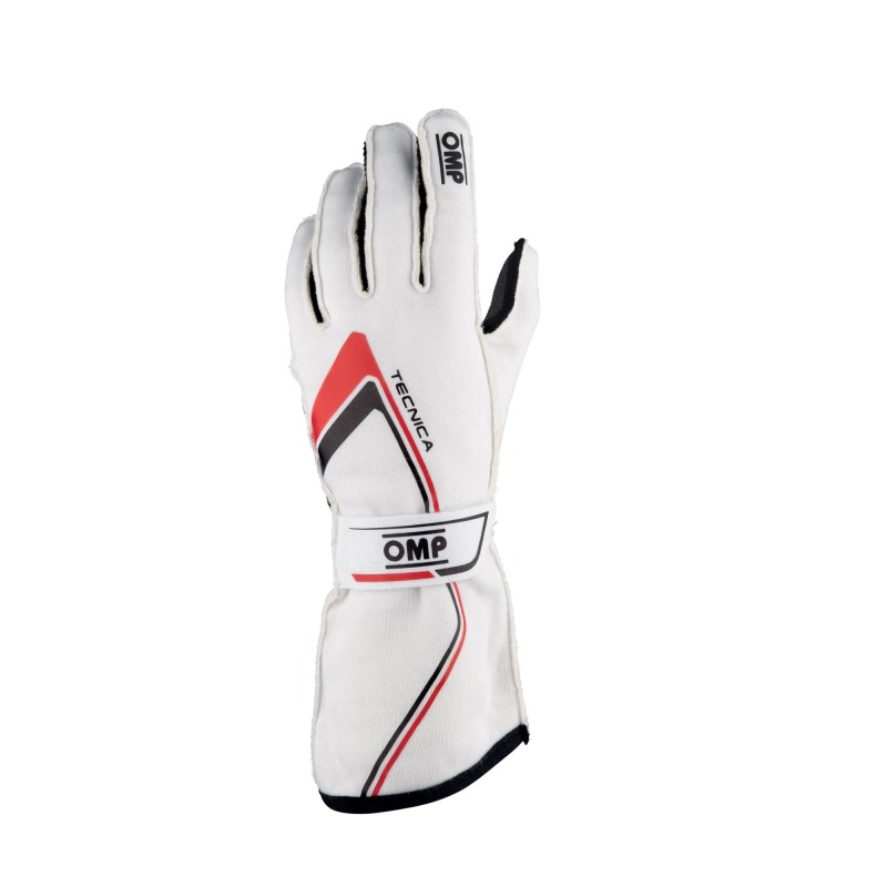 OMP Tecnica Gloves My2021 White - Size L (Fia 8856-2018) - IB0-0772-A01-020-L