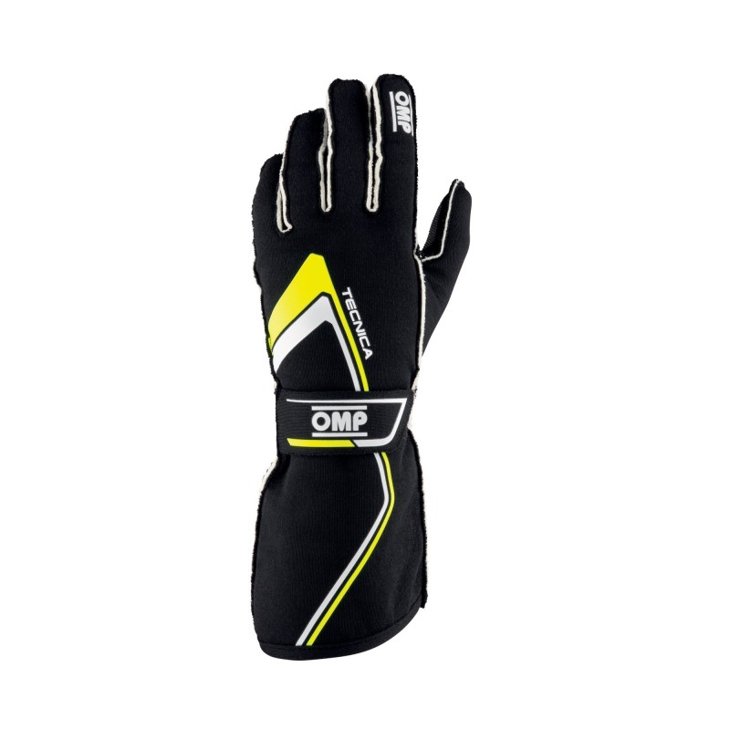 OMP Tecnica Gloves My2021 Black/Yellow - Size L (Fia 8856-2018) - IB0-0772-A01-178-L