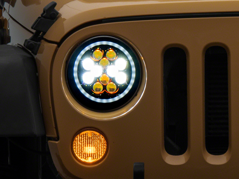 Raxiom 07-18 Jeep Wrangler JK Axial Spider LED Headlights w/Angel Eye Halo- Blk Housing (Clear Lens) - J152602