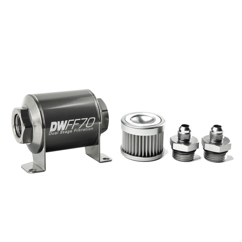 DeatschWerks Stainless Steel 6AN 10 Micron Universal Inline Fuel Filter Housing Kit (70mm) - 8-03-070-010K-6