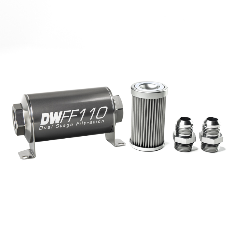 DeatschWerks Stainless Steel 10AN 10 Micron Universal Inline Fuel Filter Housing Kit (110mm) - 8-03-110-010K-10