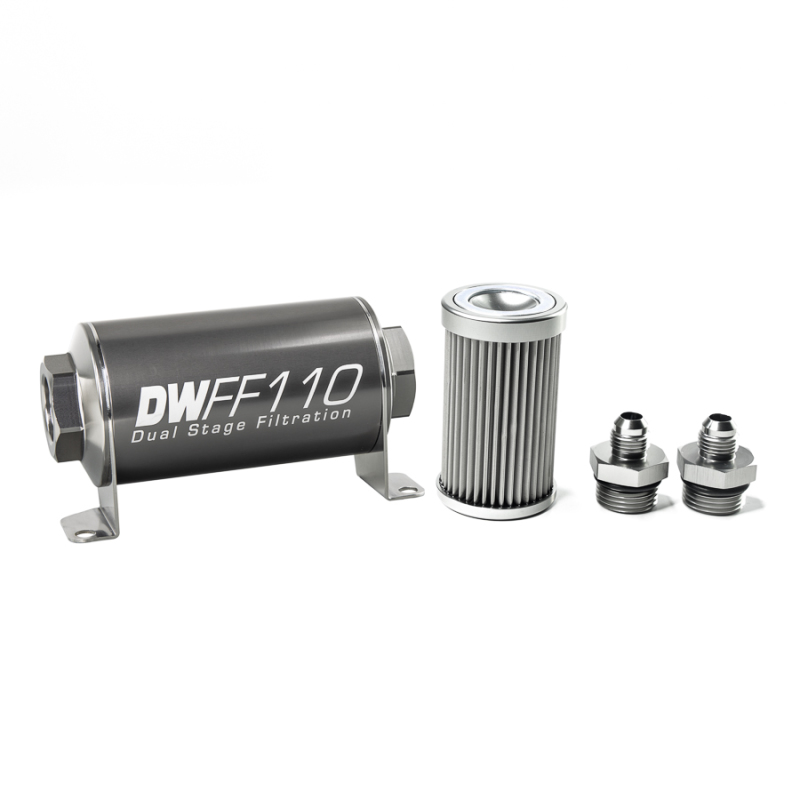 DeatschWerks Stainless Steel 6AN 10 Micron Universal Inline Fuel Filter Housing Kit (110mm) - 8-03-110-010K-6