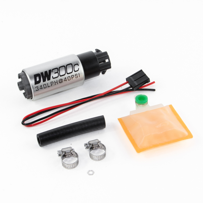 DeatschWerks 340lph DW300C Compact Fuel Pump w/ Universal Install Kit (w/ Mounting Clips) - 9-309-1000
