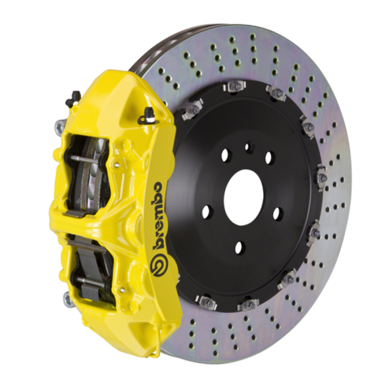 Brembo 15-23 Mustang GT (S550) Front GT BBK 6 Piston Cast 405x34 2pc Rotor Drilled- Yellow - 1T1.9504A5
