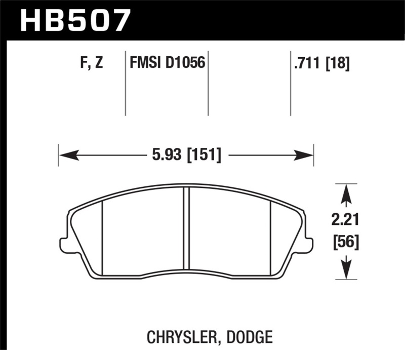 Hawk 09-10 Dodge Challenger SE/06-10 Charger SE/05-10 Chrysler 300 HPS Street Front Brake Pads - HB507F.711