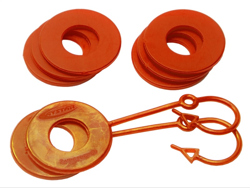 Daystar Fluorescent Orange Locking D Ring Isolator Pair w/Washer Kit - KU70059FA